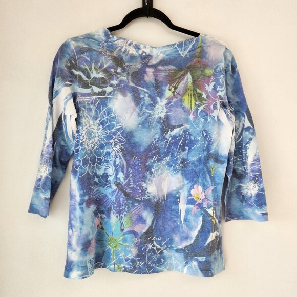 Chico's Floral Blouse Top Shirt Y2K Burnout 90s Lightweight Embellished Size M - Picture 2 of 6